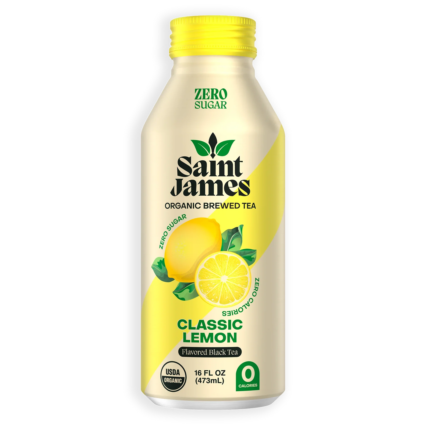 Saint James Organic Brewed Tea Classic Lemon bottle on a white background