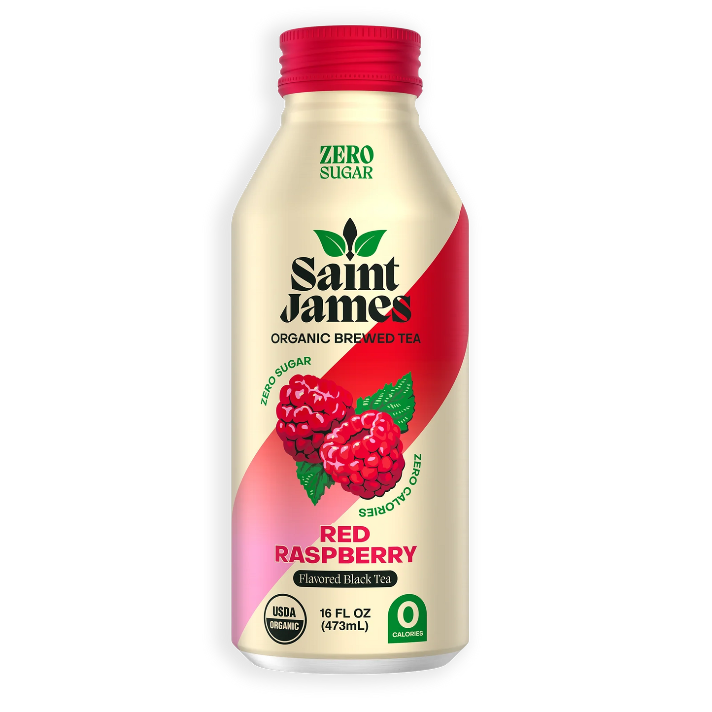 Saint James Red Raspberry tea bottle on a white background