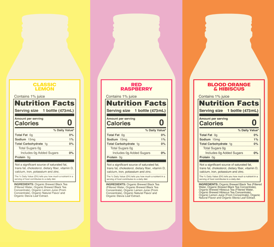 nutrition facts for classic lemon, red raspberry, and blood orange hibiscus Saint James