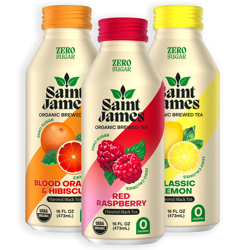 Saint James black tea variety pack product thumbnail for organic low sugar bottled iced tea
