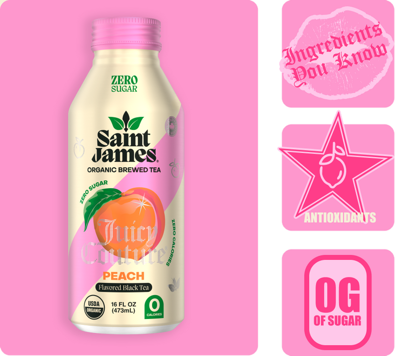 Saint James Juicy Peach organic ready to drink iced tea bottle thumbnail